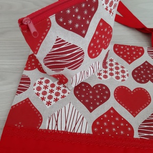 Shopper és cipzáras nesszeszer szett - piros, szívecskés - táska & tok - bevásárlás & shopper táska - shopper, textiltáska, szatyor - Meska.hu