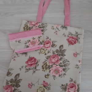 Shopper és cipzáras nesszeszer szett - vintage rózsás, rózsaszín színvilágban, Táska & Tok, Bevásárlás & Shopper táska, Shopper, textiltáska, szatyor, Varrás, Meska