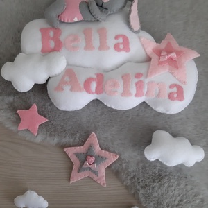 Egyedi babaszoba dekoráció - nyuszkó felhőn, csillagokkal - Meska.hu