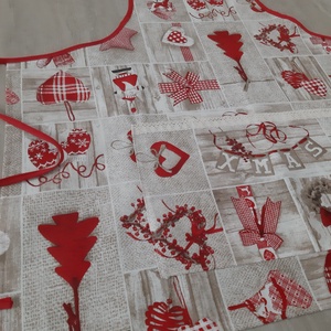 Ünnepi kötény hölgyeknek - xmas, natúr és piros színvilágban - otthon & életmód - konyhafelszerelés, tálalás - konyhai textil - kötény - Meska.hu