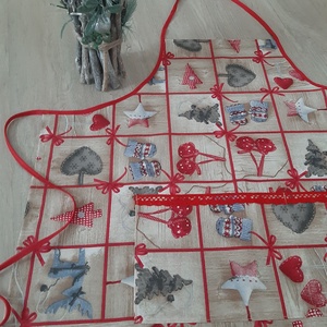 Ünnepi kötény hölgyeknek - szívecskés, natúr és piros színvilágban - otthon & életmód - konyhafelszerelés, tálalás - konyhai textil - kötény - Meska.hu