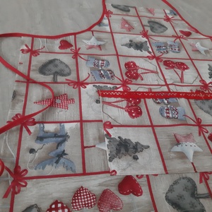 Ünnepi kötény hölgyeknek - szívecskés, natúr és piros színvilágban - otthon & életmód - konyhafelszerelés, tálalás - konyhai textil - kötény - Meska.hu