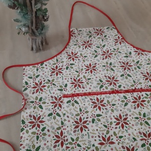 Ünnepi kötény hölgyeknek - mikulásvirág klasszikus ünnepi színvilágban - otthon & életmód - konyhafelszerelés, tálalás - konyhai textil - kötény - Meska.hu