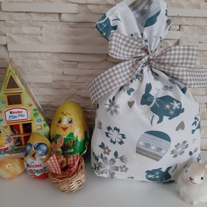 Húsvéti zsákocska ajándékozáshoz - fehér, kék és barna mintával - otthon & életmód - papír, írószer - Meska.hu