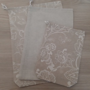 Textil zsákocska szett - natúr színvilágban - táska & tok - bevásárlás & shopper táska - shopper, textiltáska, szatyor - Meska.hu