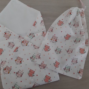 Prémium tízórais szett (2 db-os) gyerekeknek - fehér, baglyos, csajos színvilágban - otthon & életmód - konyhafelszerelés, tálalás - konyhai textil - szalvéta - Meska.hu