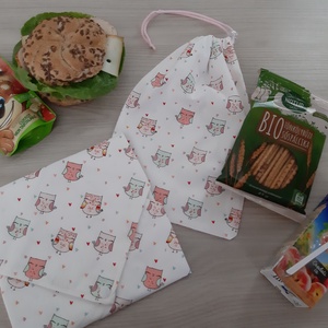 Prémium tízórais szett (2 db-os) gyerekeknek - fehér, baglyos, csajos színvilágban - otthon & életmód - konyhafelszerelés, tálalás - konyhai textil - szalvéta - Meska.hu