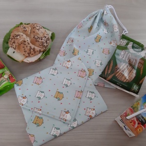 Prémium tízórais szett (2 db-os) gyerekeknek - menta, baglyos, csajos színvilágban - otthon & életmód - konyhafelszerelés, tálalás - konyhai textil - szalvéta - Meska.hu