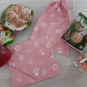 Prémium tízórais szett (2 db-os) gyerekeknek - állatkák, halvány mályva színvilágban - otthon & életmód - konyhafelszerelés, tálalás - konyhai textil - szalvéta - Meska.hu