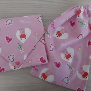 Prémium tízórais szett (2 db-os) gyerekeknek - Peppa, rózsaszín színvilágban, Otthon & Életmód, Konyhafelszerelés, tálalás, Konyhai textil, Szalvéta, Varrás, MESKA