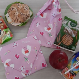 Prémium tízórais szett (2 db-os) gyerekeknek - Peppa, rózsaszín színvilágban - otthon & életmód - konyhafelszerelés, tálalás - konyhai textil - szalvéta - Meska.hu