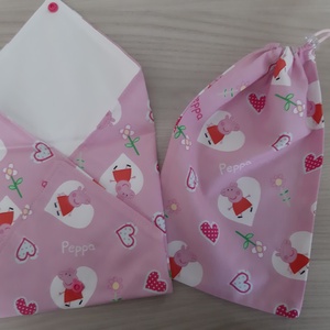 Prémium tízórais szett (2 db-os) gyerekeknek - Peppa, rózsaszín színvilágban - otthon & életmód - konyhafelszerelés, tálalás - konyhai textil - szalvéta - Meska.hu