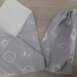 Prémium tízórais szett (2 db-os) gyerekeknek - állatkák, szürke színvilágban - otthon & életmód - konyhafelszerelés, tálalás - konyhai textil - szalvéta - Meska.hu