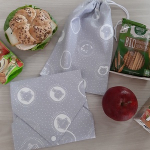 Prémium tízórais szett (2 db-os) gyerekeknek - állatkák, szürke színvilágban - otthon & életmód - konyhafelszerelés, tálalás - konyhai textil - szalvéta - Meska.hu