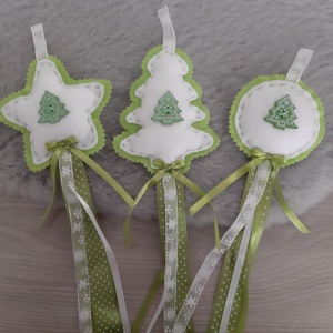 Filc téli trió - világoszöld, fenyőfás szett, hópelyhes szalaggal - Meska.hu