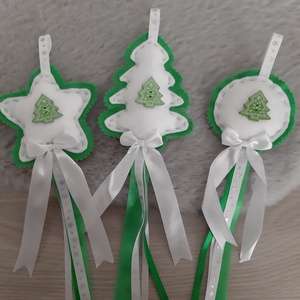 Filc téli trió - zöld, fenyőfás szett, ezüst csillagos szalaggal, Karácsony, Karácsonyi lakásdekoráció, Karácsonyfadíszek, Mindenmás, Varrás, MESKA