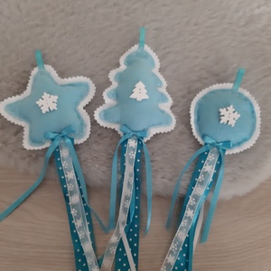 Filc téli trió - világoskék, hópelyhes szett, hópelyhes szalaggal, Karácsony, Karácsonyi lakásdekoráció, Karácsonyfadíszek, Mindenmás, Varrás, MESKA