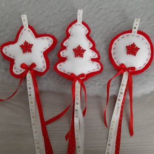 Filc téli trió - fehér-piros, csillagos szett, bézs, arany csillagos szalaggal - Meska.hu