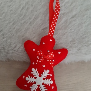 Filc karácsonyfadísz - hópelyhes, piros angyalka - karácsony - karácsonyi lakásdekoráció - karácsonyfadíszek - Meska.hu