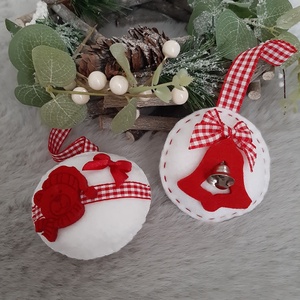 Filc karácsonyi dísz szett - piros kockás, macikás és csengős, Karácsony, Karácsonyi lakásdekoráció, Karácsonyfadíszek, Mindenmás, Varrás, MESKA