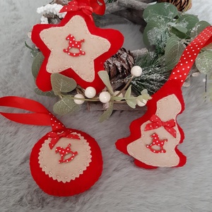 Filc karácsonyi szett - pirosban, hintalóval, Karácsony, Karácsonyi lakásdekoráció, Karácsonyfadíszek, Mindenmás, Varrás, MESKA