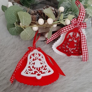 Filc karácsonyi dísz szett - kockás és pöttyös harangok, Karácsony, Karácsonyi lakásdekoráció, Karácsonyfadíszek, Mindenmás, Varrás, MESKA