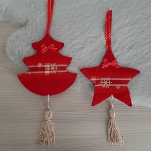 Filc téli duó - piros és világosbarna színvilágban, hópelyhekkel, Karácsony, Karácsonyi lakásdekoráció, Karácsonyfadíszek, Mindenmás, Varrás, MESKA