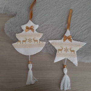 Filc téli duó - fehér és barna színvilágban, rénszarvasokkal, Karácsony, Karácsonyi lakásdekoráció, Karácsonyfadíszek, Mindenmás, Varrás, MESKA