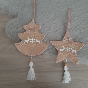 Filc téli duó - világosbarna és fehér színvilágban, rénszarvasokkal, Karácsony, Karácsonyi lakásdekoráció, Karácsonyfadíszek, Mindenmás, Varrás, MESKA