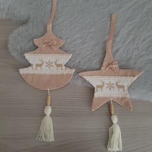 Filc téli duó - bézs és barna színvilágban, rénszarvasokkal, Karácsony, Karácsonyi lakásdekoráció, Karácsonyfadíszek, Mindenmás, Varrás, MESKA