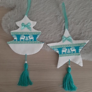 Filc téli duó - fehér és türkiz színvilágban, szarvasokkal, Karácsony, Karácsonyi lakásdekoráció, Karácsonyfadíszek, Mindenmás, Varrás, MESKA