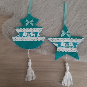 Filc téli duó - türkiz és fehér színvilágban, szarvasokkal, Karácsony, Karácsonyi lakásdekoráció, Karácsonyfadíszek, Mindenmás, Varrás, MESKA