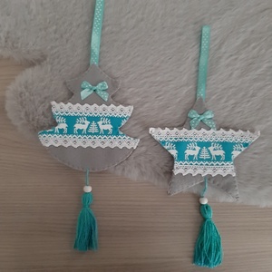 Filc téli duó - szürke és türkiz színvilágban, szarvasokkal, Karácsony, Karácsonyi lakásdekoráció, Karácsonyfadíszek, Mindenmás, Varrás, MESKA