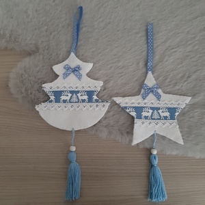 Filc téli duó - fehér és kék színvilágban, szarvasokkal, Karácsony, Karácsonyi lakásdekoráció, Karácsonyfadíszek, Mindenmás, Varrás, MESKA