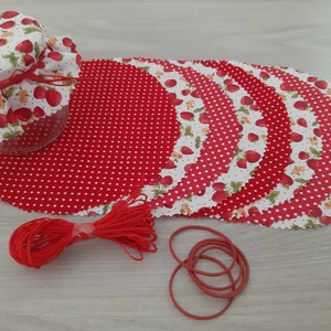 Befőttes tető szett - 8 db-os, eperkés és piros alapon pöttyös színek (eper) - otthon & életmód - konyhafelszerelés, tálalás - konyhai textil - edényfogó & edényfedő - Meska.hu