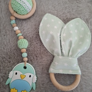 Prémium babaváró óriás szett - pingvin, menta színvilágban - játék & sport - babalátogató ajándékcsomag - Meska.hu