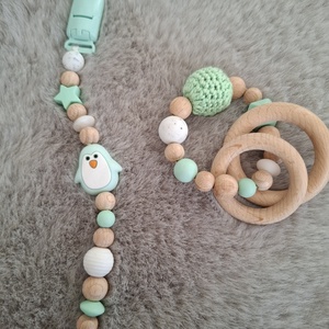 Prémium babaváró óriás szett - pingvin, menta színvilágban - játék & sport - babalátogató ajándékcsomag - Meska.hu