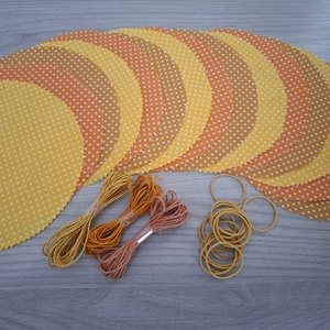 Befőttes tető szett - 15 db-os, sárga pötyis árnyalatok (barack), Otthon & Életmód, Konyhafelszerelés, tálalás, Konyhai textil, Edényfogó & Edényfedő, Mindenmás, MESKA