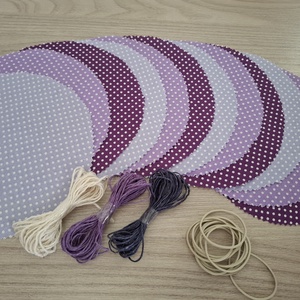 Befőttes tető szett - 12 db-os, lila pötyis árnyalatok (szilva, meggy, vegyi gyümi), Otthon & Életmód, Konyhafelszerelés, tálalás, Konyhai textil, Edényfogó & Edényfedő, Mindenmás, MESKA