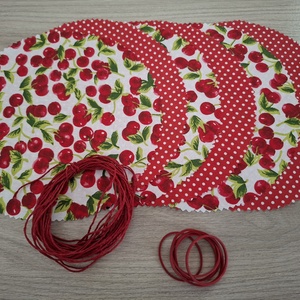 Befőttes tető szett - 6 db-os, meggyes és piros alapon pöttyös variációk (meggy, cseresznye) - otthon & életmód - konyhafelszerelés, tálalás - konyhai textil - edényfogó & edényfedő - Meska.hu