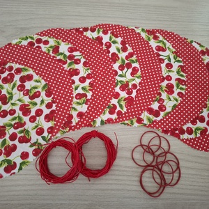 Befőttes tető szett - 10 db-os, meggyes és piros alapon pötyis variáció (meggy, cseresznye) - otthon & életmód - konyhafelszerelés, tálalás - konyhai textil - edényfogó & edényfedő - Meska.hu