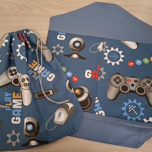 Ovis vagy bölcsis zsák és tornazsák szett kispasiknak - gamer, kék színvilágban - játék & sport - ovis felszerelés - ovis szett (zsák és tornazsák) - Meska.hu