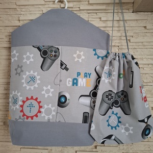 Ovis vagy bölcsis zsák és tornazsák szett kispasiknak - gamer, szürke színvilágban - Meska.hu