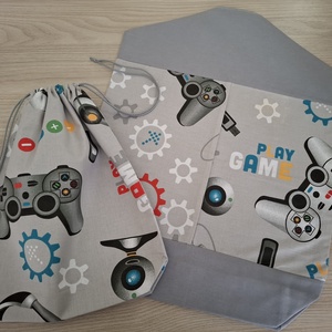 Ovis vagy bölcsis zsák és tornazsák szett kispasiknak - gamer, szürke színvilágban - játék & sport - ovis felszerelés - ovis szett (zsák és tornazsák) - Meska.hu