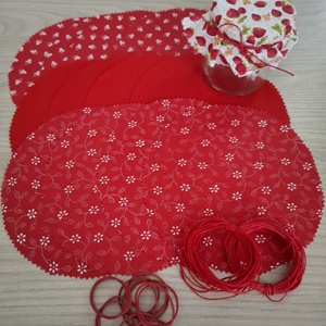 Befőttes tető szett - 12 db-os - piros variációk (eper, meggy, cseresznye, barack), Otthon & Életmód, Konyhafelszerelés, tálalás, Konyhai textil, Edényfogó & Edényfedő, Mindenmás, MESKA