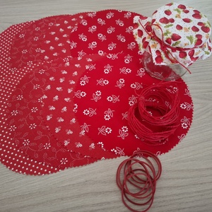 Befőttes tető szett - 8 db-os, piros variációk (eper), Otthon & Életmód, Konyhafelszerelés, tálalás, Konyhai textil, Edényfogó & Edényfedő, Mindenmás, MESKA