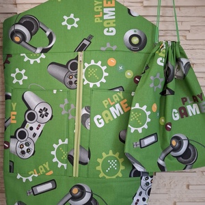 Ovis vagy bölcsis zsák és tornazsák szett kispasiknak - gamer, zöld színvilágban - játék & sport - ovis felszerelés - ovis szett - Meska.hu