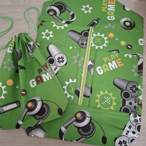 Ovis vagy bölcsis zsák és tornazsák szett kispasiknak - gamer, zöld színvilágban - Meska.hu