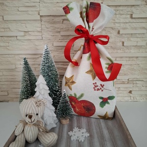 Mikulás zsák - csillogós, ünnepi mintával, Karácsony, Mikulás, Mikulás zsák, Varrás, MESKA