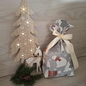 Mikulás zsák - csillogós, jegesmacis mintával - karácsony - mikulás - mikulás zsák - Meska.hu